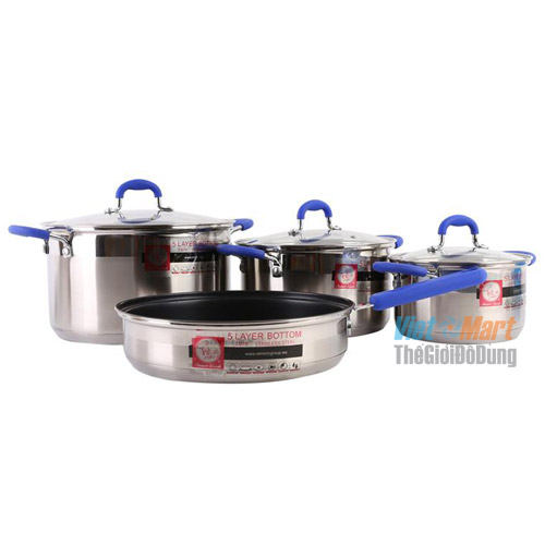 Bộ nồi inox Smartcook 3 chiếc nắp kính kèm chảo