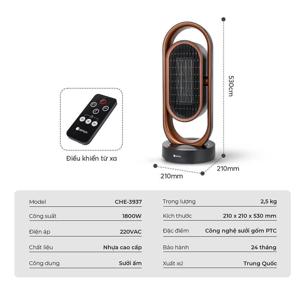 Thông số kỹ thuật của máy Sưởi Gốm Elmich CHE-3937